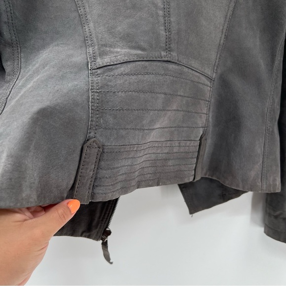 CASTRO Leather jacket genuine leather moto jacket green grey color - Picture 8 of 16